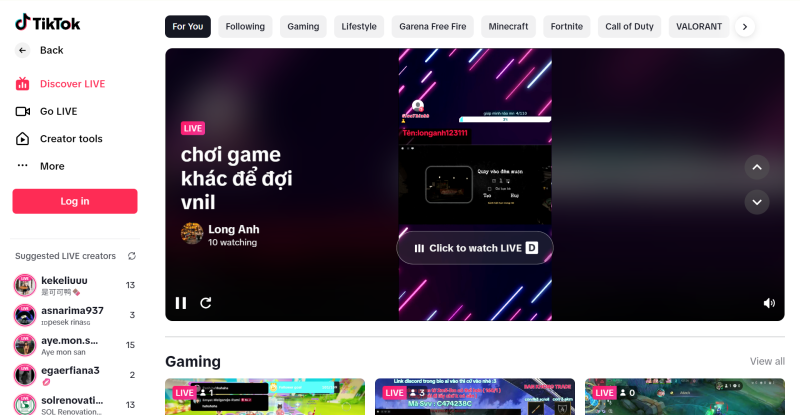 TikTok LIVE主页